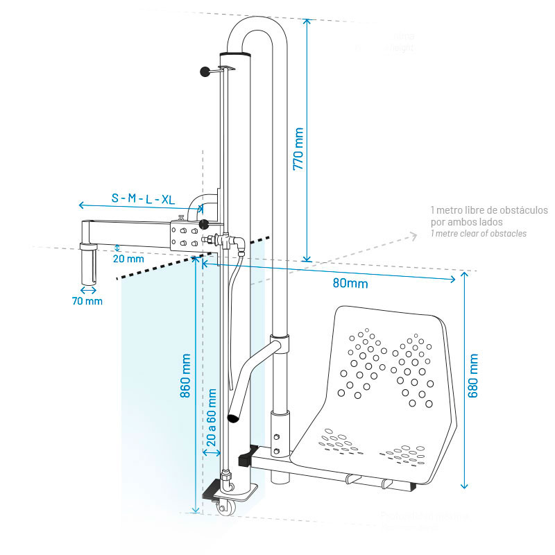 Plano de la planta de la silla de piscina para minusválidos Access B1